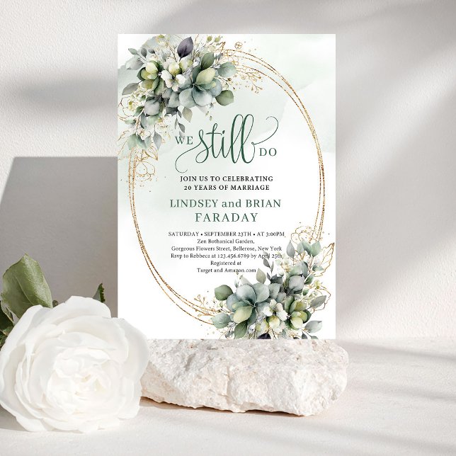 Modern Boho Grön och Guld Vi Bjuder Fortfarande In Inbjudningar (Modern Boho Green and Gold We Still Do Invite)