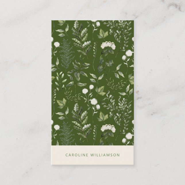 Modern Boho Gröna Växter Botanisk Grönska Visitkort (Framsida)