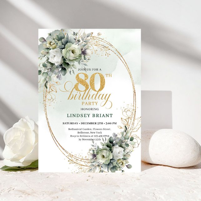 Modern Boho Grönska 80-års Födelsedagsinbjudan Inbjudningar (Modern Boho Greenery 80th Birthday Invitation)