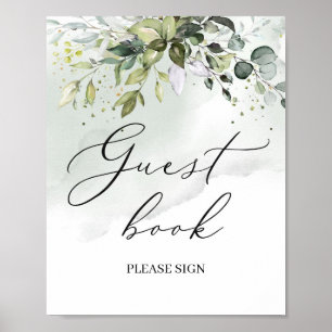 Modern boho grönska eucalyptus gästbokssköld poster