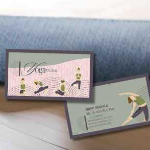 Modern Boho Grönt Rosa Yoga Instructor Visitkort