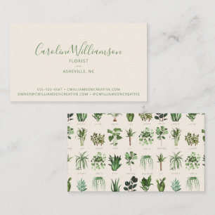 Modern Boho Grönt White Plants Botanical Florist Visitkort