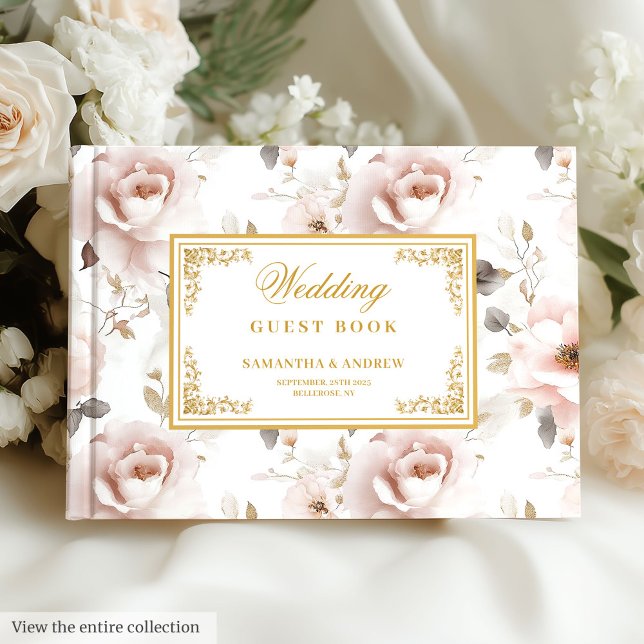Modern boho  guld bröllop gäst bok (Modern boho blush gold wedding guest book)
