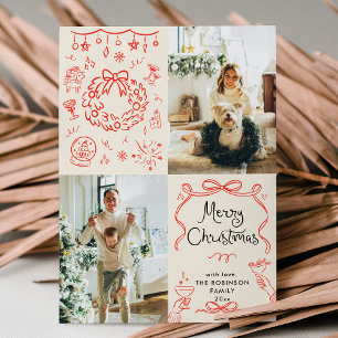 Modern Boho Hand plockade Bows God jul Photo Julkort
