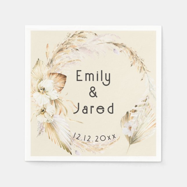 Modern Boho Handflatan Orchids Bröllop Pappersservett (Framsidan)