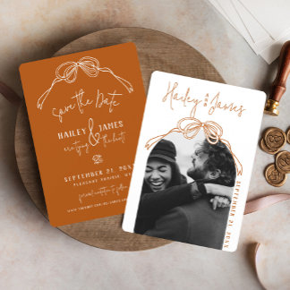 Modern boho handritad båge TERRACOTTA bröllop Spara Datumet