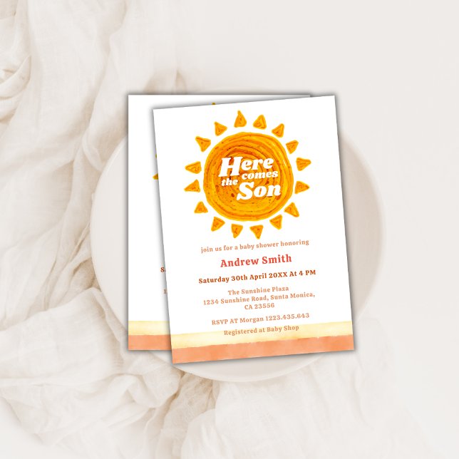 Modern Boho här kommer hit. Inbjudningar (Modern Boho Here Comes The Son Baby Shower Invitation)