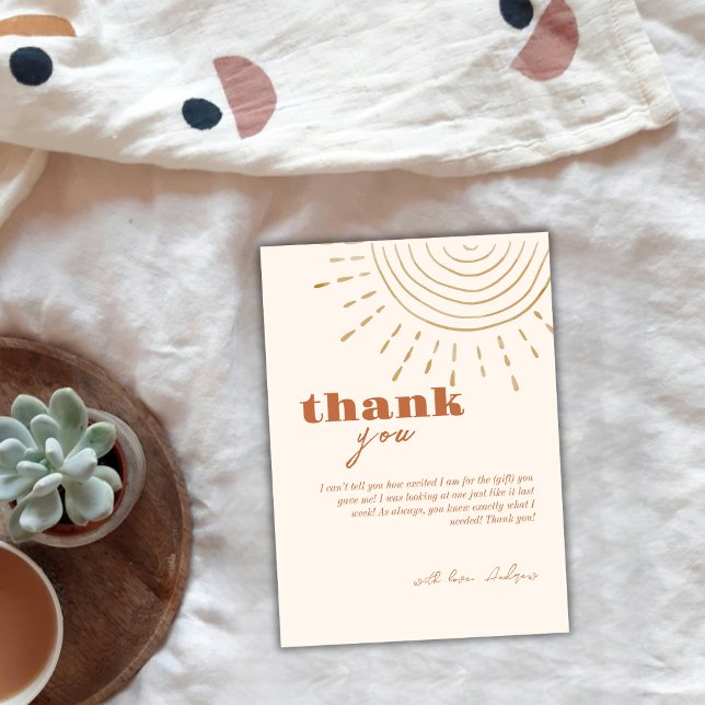 Modern Boho här kommer hit. Tack Kort (Modern Boho Here Comes The Son Baby Shower Thank You Card)