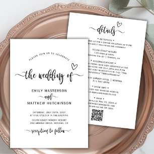 Modern Boho Heart Calligraphy QR Code Bröllop Inbjudningar
