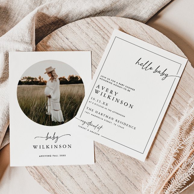 Modern Boho Hej Baby Photo Baby Shower Inbjudningar (Skapare uppladdad)