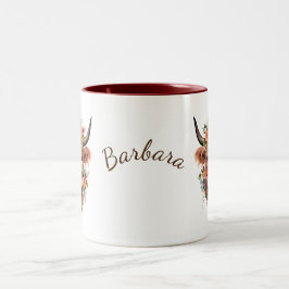 Modern Boho Highland Cow med blommor Två-Tonad Mugg
