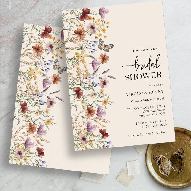 Modern Boho Inbjudningskort för möhippan (Modern Boho Wildflower Bridal Shower Invitation by Painted Paperie)