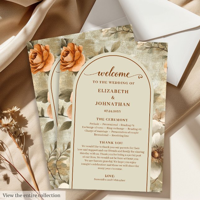 Modern Boho Jordnära Rostig Elfenben Sage Blommig  Program (Modern Boho Earthy Ivory Sage Floral Program)