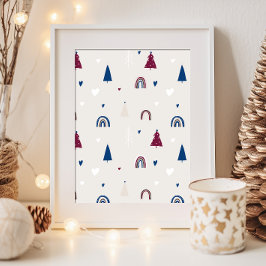 Modern Boho jul Blue & Beige Wall Art Skriv ut Poster