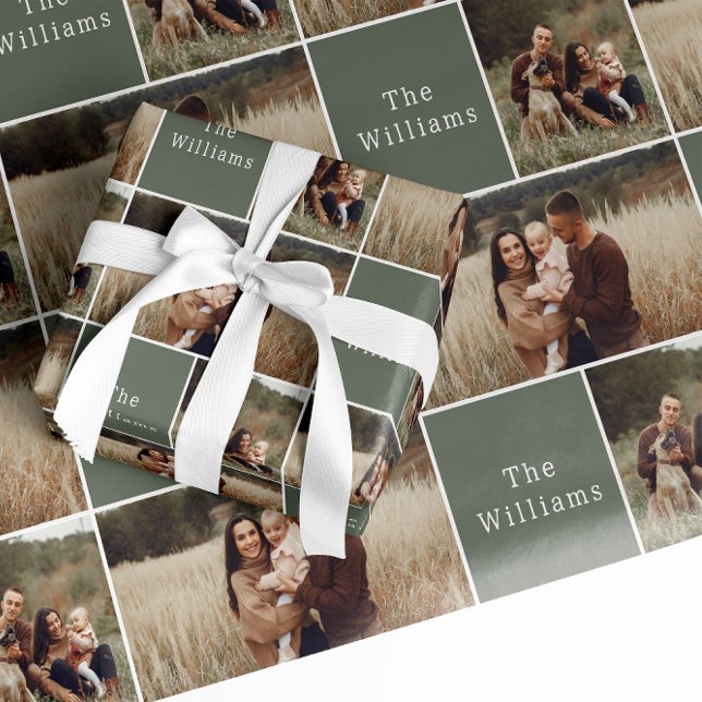 Modern Boho-jul | Fotokollage för grönt-familjen Presentpapper (Skapare uppladdad)