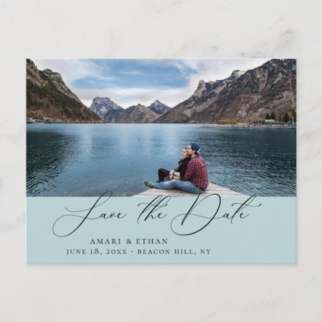 Modern Boho Kalligrafi Foto Spara Datum Meddelande Vykort (Framsida)