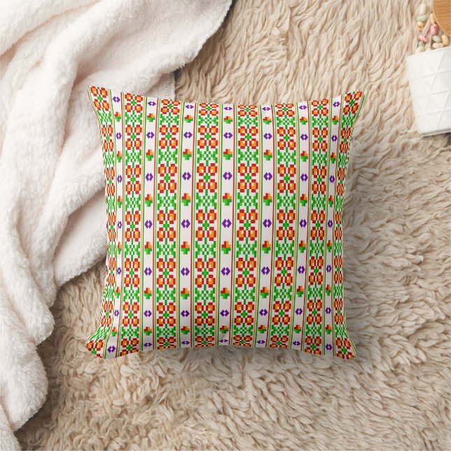Modern Boho Korsstygns Sömlöst Folkpattern  Kudde (Filt)