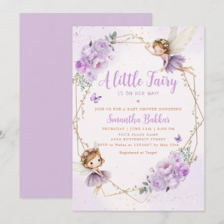 Modern Boho Lila A Little Fairy Girl Baby Shower Inbjudningar