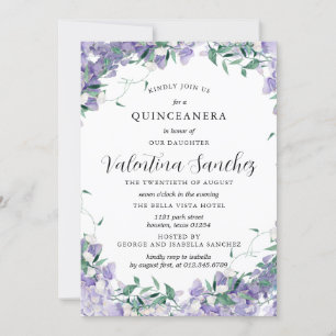Modern Boho Lila Elegant Blommigt Quinceanera Inbjudningar