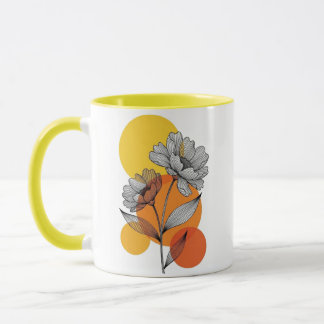 Modern Boho Linje Konst Blommig Gul Tvåtons Mugg