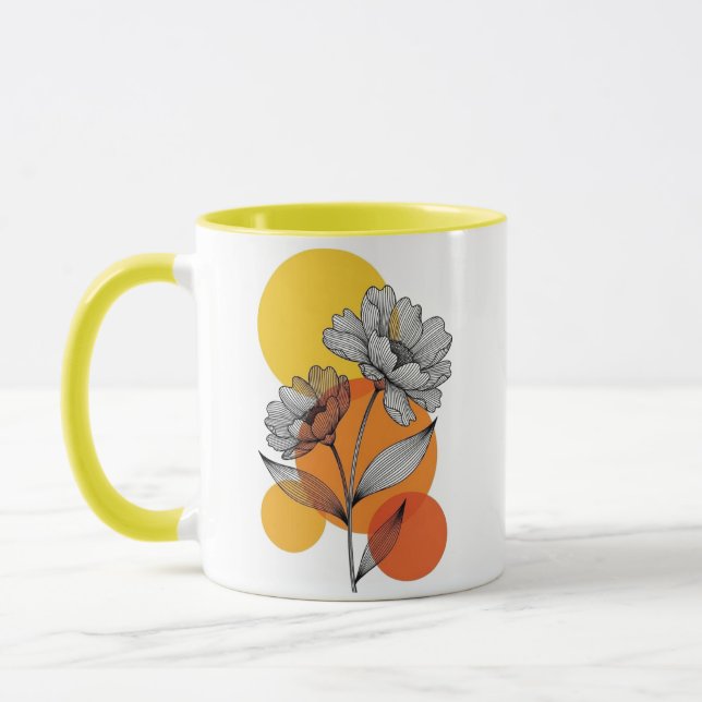 Modern Boho Linje Konst Blommig Gul Tvåtons Mugg (Vänster)