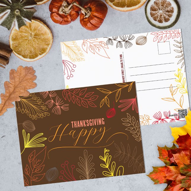 Modern Boho Linje Konst Höst Thanksgiving Vykort (Skapare uppladdad)