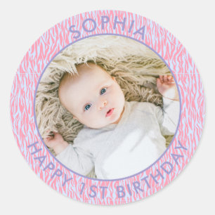 Modern Boho Lycklig 1:a födelsedag Photo Safari Runt Klistermärke