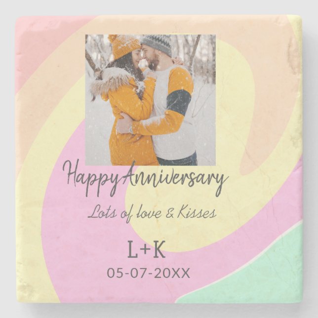 Modern boho lycklig-årsdagen lägger till namn-datu stenunderlägg (Framsidan)