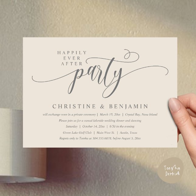 Modern Boho Lyckligt För Evigt Efterfest Kalas Inbjudningar (Modern Boho Happily Ever After Reception Party Invitation card PDF in classy cream grey)