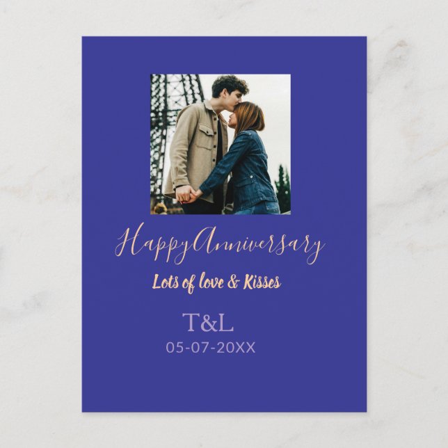 Modern boho lyckligt jubileum lägg till namn blå o vykort (Framsida)