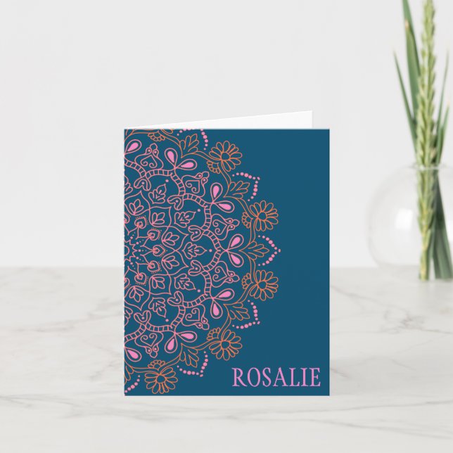Modern Boho Mandala Medallion i Teal Personlig Tack Kort (Framsida)
