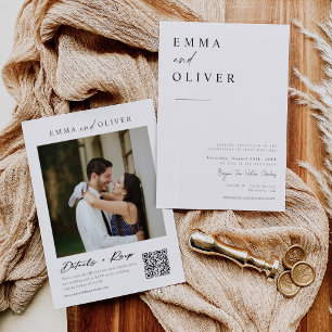 Modern Boho Minimalist Bröllop Photo QR Code OSA Inbjudningar