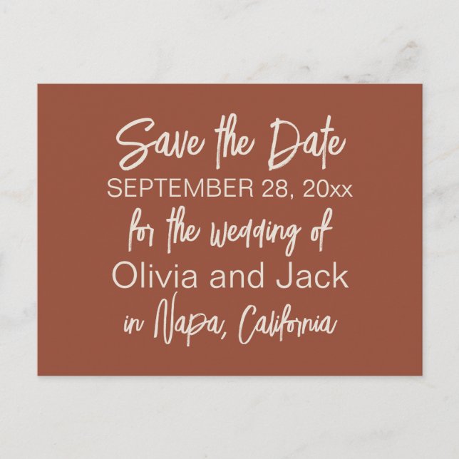 Modern Boho Minimalist Terracotta Spara datum Vykort (Framsida)