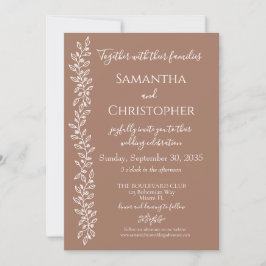Modern Boho Mocha Mousse Blommigt Monogram Bröllop Inbjudningar
