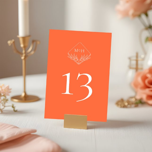 Modern Boho Monogram Korall Rosa Orange Bröllop Bordsnummer (Skapare uppladdad)