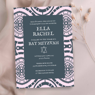 Modern Boho Mönster Anpassningsbar B'nai Fladdermu Inbjudningar