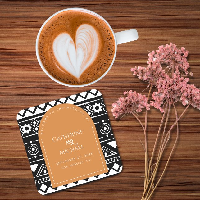 Modern Boho Mönster Bröllop Arch Burnt Orange Underlägg Papper Kvadrat (Skapare uppladdad)
