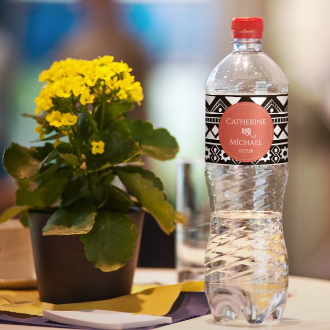 Modern Boho Mönster Coral Bröllop Vattenflaskor Etikett (Skapare uppladdad)