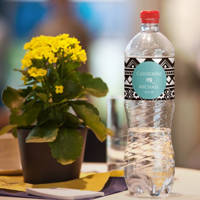 Modern Boho Mönster Grönt Bröllop Vattenflaskor Etikett (Skapare uppladdad)