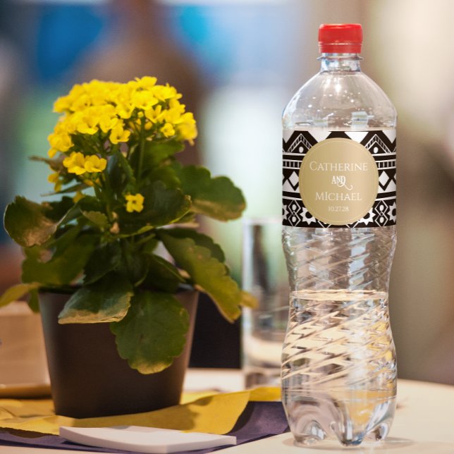 Modern Boho Mönster Guld Bröllop Vattenflaskor Etikett (Skapare uppladdad)