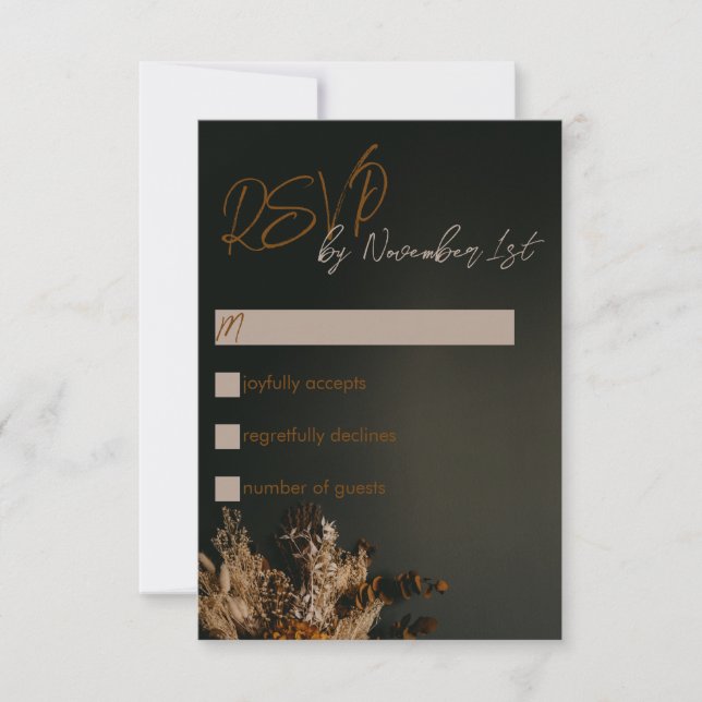 Modern Boho Mörk Rustic Blommigt Bröllop OSA Card Kort (Framsida)