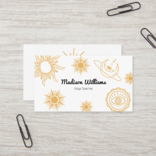 Modern Boho Mystical Gult Sol och Måne Mönster Visitkort