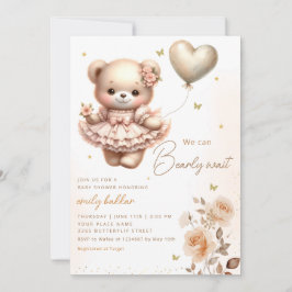 Modern Boho Nalle Balloon Girl Baby Shower Inbjudningar