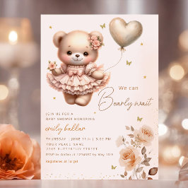 Modern Boho Nalle Balloon Girl Baby Shower Inbjudningar