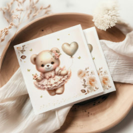 Modern Boho Nalle Balloon Girl Baby Shower Pappersservett