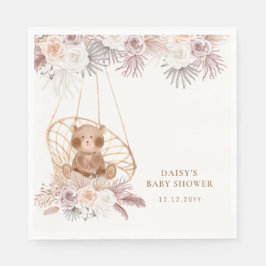 Modern Boho Nalle Pampas Baby Shower Pappersservett