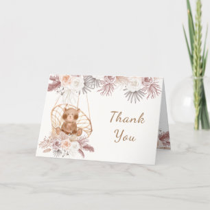 Modern Boho Nalle Pampas Blommigt Baby Shower Tack Kort