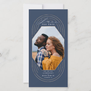 Modern Boho Navy Blue and Guld Spara datumfoto Datumet