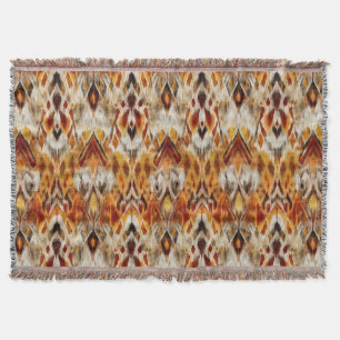 Modern Boho Neutralts Brown Orange Ikat Tribal Filt