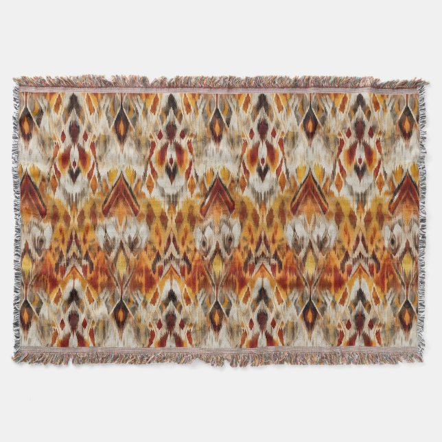Modern Boho Neutralts Brown Orange Ikat Tribal Filt (Framsidan)